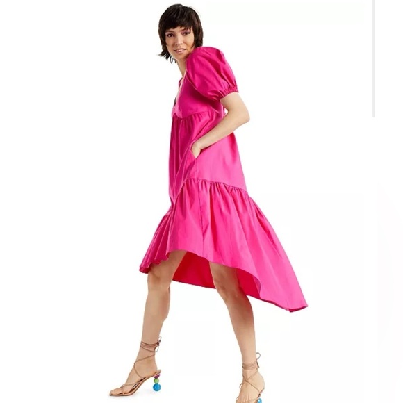 INC International Concepts Dresses & Skirts - INC International Concepts Puff-Sleeved High Low Pink Dress